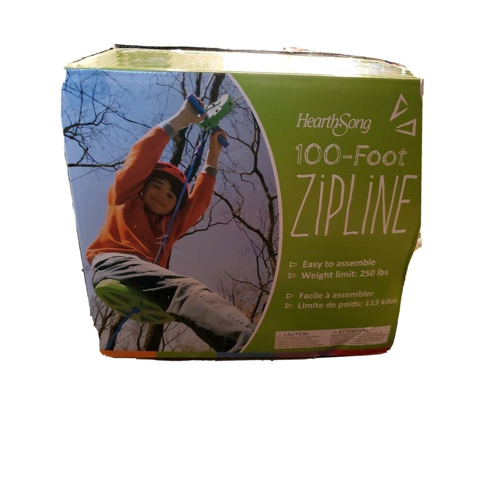 HearthSong 732786 Backyard 100' Zipline Kit for Kids w/ Seat Outdoor Play Green
